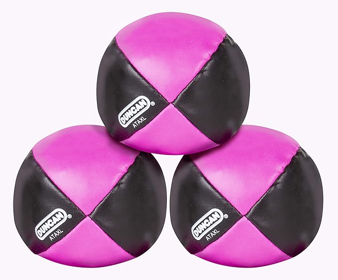 Duncan Toys Juggling Balls, Multicolor, Vinyl Shells, Circus Balls with 4 Panel Design, Plastic Beans, 3 Pack, Black & Pink