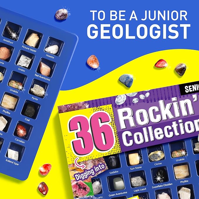 Gamerside Rock Collections for Kids - 36 Real Rocks, Gemstones & Crystals Collection – Educational Science Kit, Great STEM Gift for Boys & Girls Ages 6-12