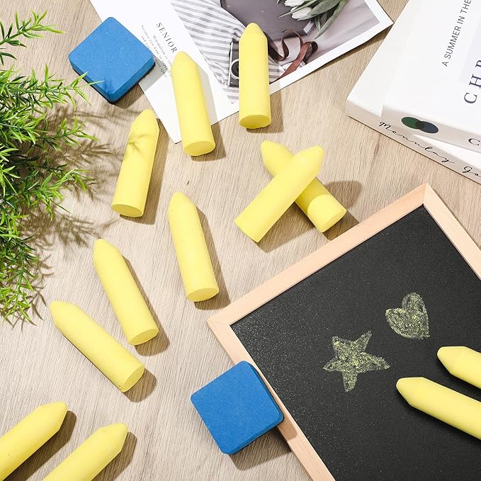 Fulmoon 40 Pcs Jumbo Sidewalk Chalk for Kids Outdoor Art Non Toxic Large Washable Street Chalk for Adults Drawing Painting Graffiti Classroom(Yellow,Sharp Style)