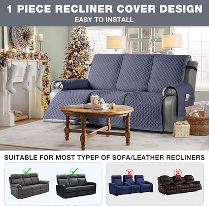 TAOCOCO Recliner Sofa Slipcover Couch Covers for 3 Cushion Couch, Pet Sofa Cover for 3 Seat Recliner Sofa, Washable Reclining Sofa Cover Furniture Protector with Elastic Straps(3 Seater, Bluish Grey)