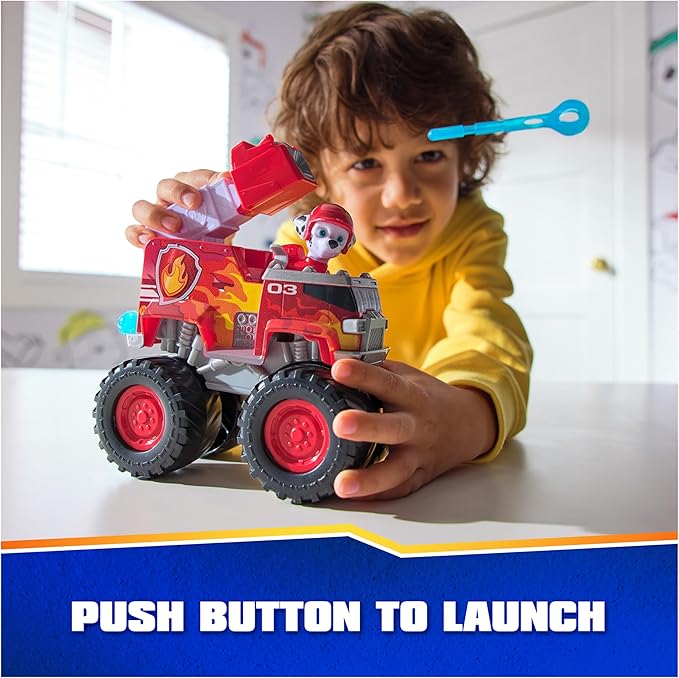 Paw Patrol: Rescue Wheels Marshall’s Firetruck, Toy Truck with Projectile Launcher and Collectible Action Figure, Kids Toys for Boys & Girls Ages 3+