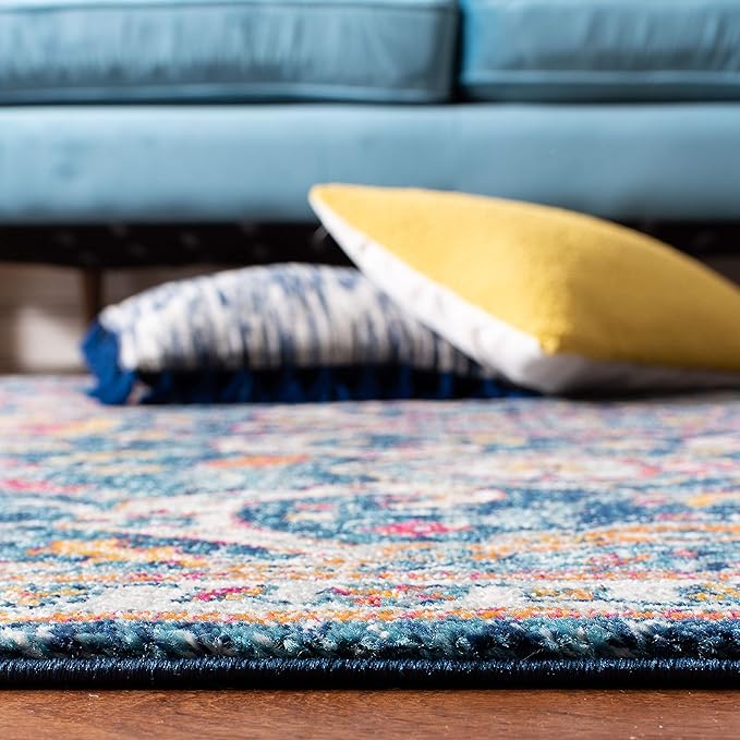 SAFAVIEH Evoke Collection 2'2" x 7' Navy / Fuchsia EVK255N Boho Non-Shedding Living Room Entryway Foyer Hallway Bedroom Runner Rug