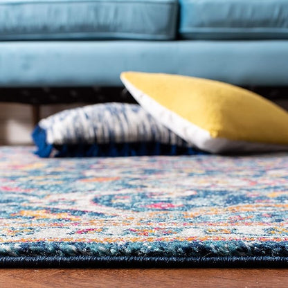 SAFAVIEH Evoke Collection 2'2" x 7' Navy / Fuchsia EVK255N Boho Non-Shedding Living Room Entryway Foyer Hallway Bedroom Runner Rug