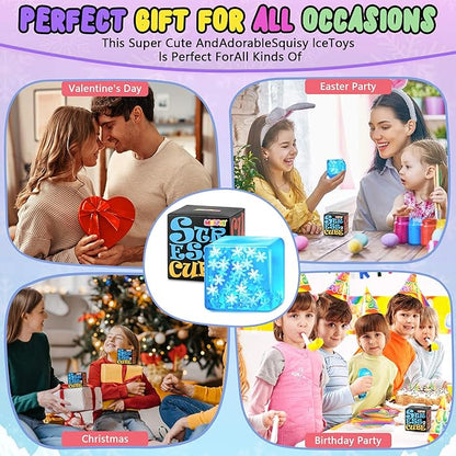 Squishy Fidget Toys Adults Stress Cube - Glow in The Dark Snowflakes Sensory Toys for Kids with Autism Stress Balls for Kids Teens Squeeze Squishy Toys Easter Basket Stuffers