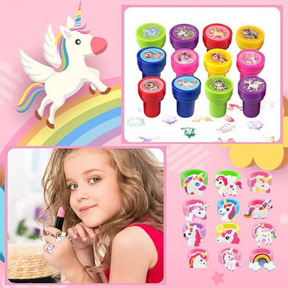 122pcs Unicorn Party Favors for Kids, Unicorn Party Decorations, Includes Unicorn Stampers for Kid, Slap Bracelets, Rings, Stickers, Luggage Sticker Unicorn Party Supplies for Birthday Gift