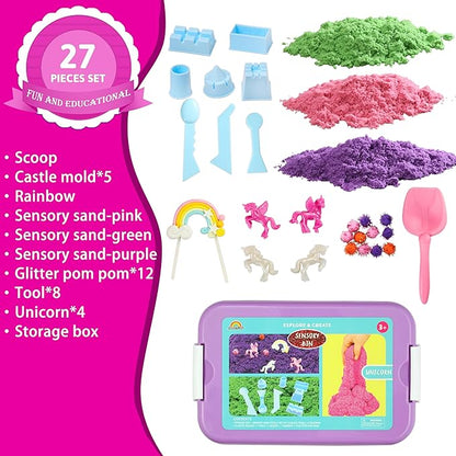 Unicorn Sensory Bin, Unicorn Sensory Toys with Play Sand for Toddlers Boys and Girls, Kids Toys Gift Sand Box for Age 3 4 5 6 7 8