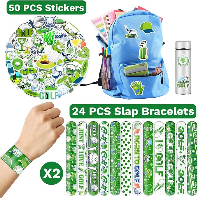 74 PCS Golf Party Favors, 50 PCS Golf Stickers 24 PCS Golf Slap Bracelets Golf Birthday Party Decorations Supplies for Kids Adults