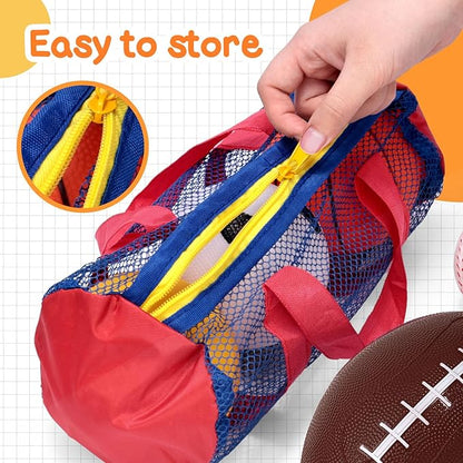 LovesTown Sports Balls for Kids, 5 Pack Inflatable Playground Balls Rubber Kickballs Dodgeballs with Duffle Bag, for Kids Toddlers Indoor Outdoor Toys