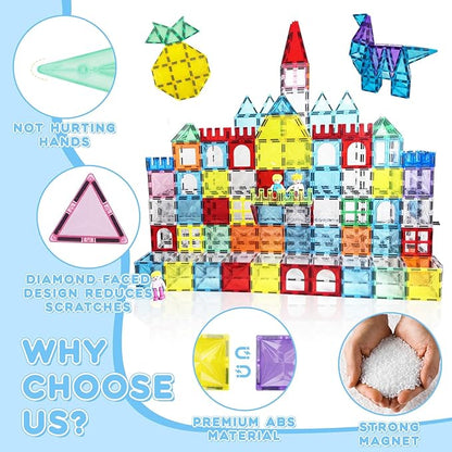 Magnetic Tiles, 100PCS Magnetic Blocks Set, 4D Diamond Magnet Building Blocks, STEM Preschool Educational Magnet Toys Gift for Kids, Boys and Girls 3 4 5 6 7 8+ Year Old