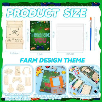 Saypacck 24 Pcs Video Game Party Favors Wooden Craft Kits Video Game Painting Craft Wooden Gaming Party Favor with Organza Bag for Birthday Goodie Bags Fillers Gifts