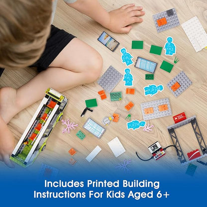 City Bus Station Building Toy Set,Includes a Bus, 6 Minifigures and a Gas Station, Bus Toy for Kids Ages 6+ Years Old,Great Gift Idea for Boys and Girls,Compatible with City Sets(415 Pcs)