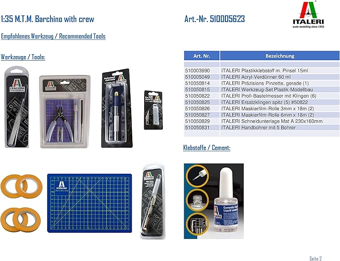 Italeri 5623 MTM Barchino with Crew, 1:35 Scale, Plastic Model Kit, Plastic Model Kit, Model Making, Grey, 01:35:00