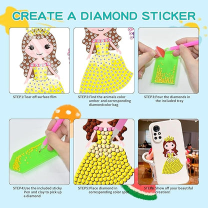 Junrife Princess Diamond Craft Kits Stickers for Kids,Gem Kids' Paint by Number Kits Mosaic Sticker - Best Gifts for Girls Ages 8-12 Easy for Kids Adult Beginners