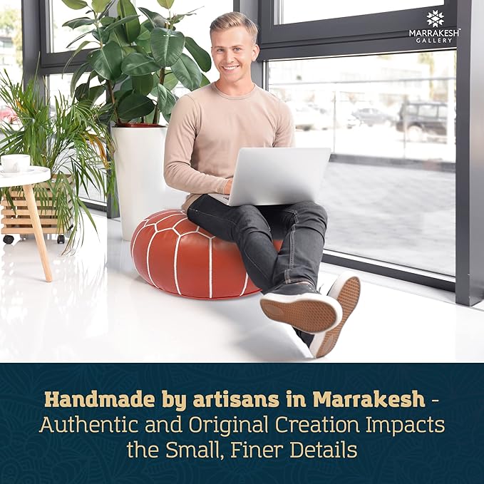 Marrakesh Gallery Genuine Leather Round Pouf Unstuffed - Moroccan Ottoman Footstool, Footrest Cover - Boho Decor - Bohemian Living Room, Bedroom, Kids Room, Gift & Wedding