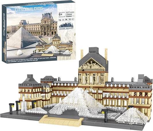 Paris Louvre Museum Model Building Blocks Set Micro Bricks World Famous Architecture Educational Toys for Kids Adults 3377 Piece Birthday