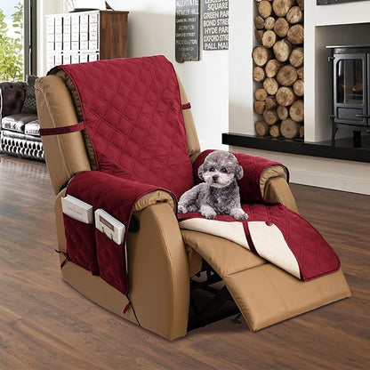 TOMORO Non-Slip Oversized Recliner Cover, 100% Waterproof Quilted Recliner Chair Slipcover Furniture Protector with Pockets, Washable Couch Cover with Elastic Straps for Kids and Pets
