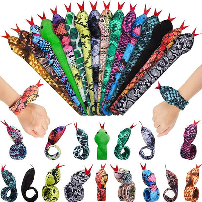 Chivao 16 Pcs Snake Slap Bracelets Reptile Snap Bracelets Fuzzy Animal Snake Bracelet Stuffed Snap Bands Slap Snakes for Birthday Party Favors(Snake Style)
