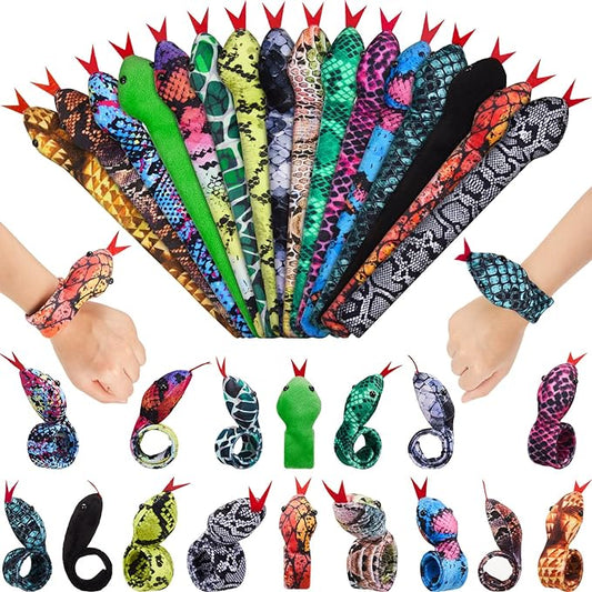 Chivao 16 Pcs Snake Slap Bracelets Reptile Snap Bracelets Fuzzy Animal Snake Bracelet Stuffed Snap Bands Slap Snakes for Birthday Party Favors(Snake Style)