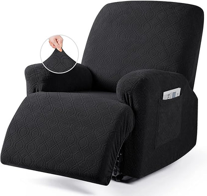 VANSOFY Recliner Chair Cover, 3-Pieces Stretch Recliner Covers for Recliner Chair Soft Reclining Chair Slipcover Furniture Protector for Dogs Cats(Black)