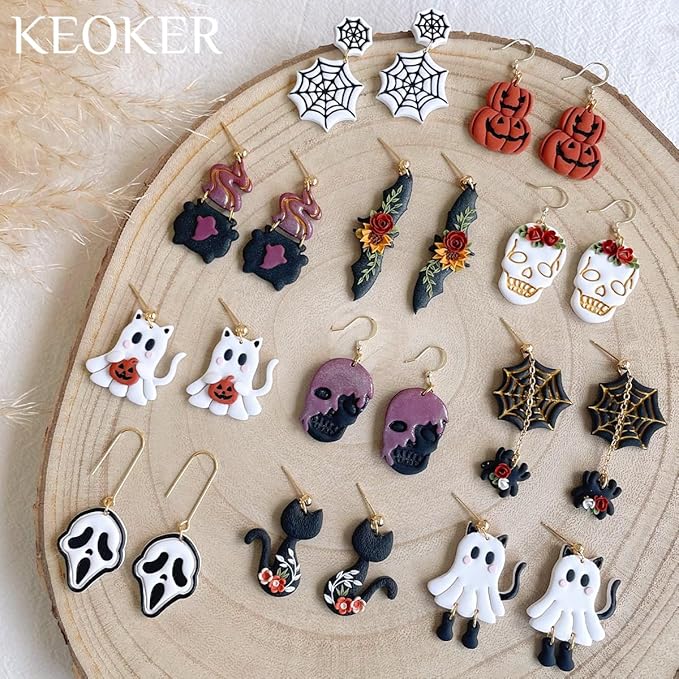 KEOKER Halloween Polymer Clay Cutters - 12 Shapes Cutters for Polymer Clay Jewelry Ghost