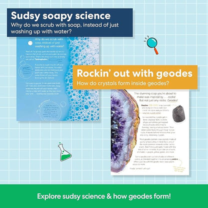 KiwiCo Crystal Geode Soapmaking Kit | Complete Set Includes Beaker, Clear Soap, Molds, Mixing Sticks, Mica Powder, Liquid Colors & More | DIY Soap Making Kit for Kids Ages 7+