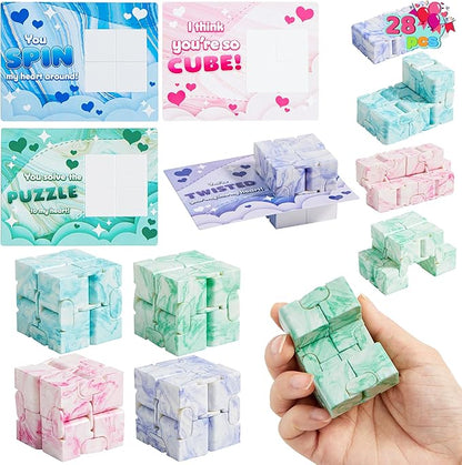 JOYIN 28 PCS Valentine's Day Gift Cards with Infinity Magic Toys, Relaxing Hand-Held Fidget Toys for Kids, Valentine's Day Gifts, Valentine Party Favors Toys Classroom Exchange and Goodie Bag Stuffers