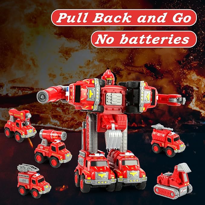 Toys for 3 4 5 6 Year Old Boys– 5-in-1 Detachable Construction Vehicles Set–Transform Robot Kids Toys Cars– Easy DIY Toys for Ages 5+ – Gifts for Boys Girls Birthday Christmas Easter