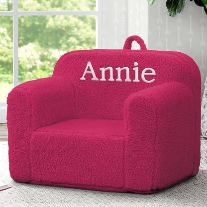 Delta Children Personalized Sherpa Cozee Chair - Customize with Name – Foam Kids Chair for Ages 18 Months and Up, Hot Pink