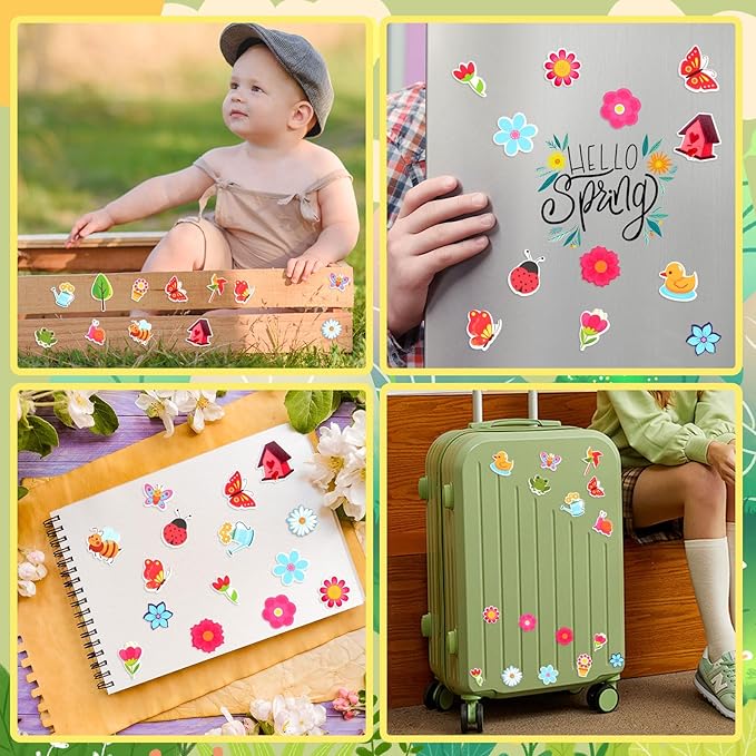 JULBEAR 300 Pieces Spring Foam Stickers Self-Adhesive Cartoon Flower Butterfly Garden Foam Stickers for Kids Spring Theme Party Favors Decoration Classroom School Activity Cards DIY Arts Crafts