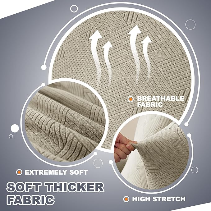 JIVINER Oversized Recliner Chair Covers, 3 Piece Slipcovers for Large Recliner Chair Soft Jacquard Reclining Chair Protector Slipcovers for Dogs,Cats (X-Large, Khaki)