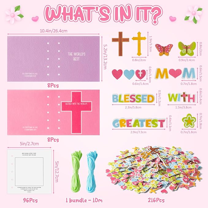 COcnny Mothers Day Crafts Kit - 16 Set Religious Mother’s Day Art Craft for Kids, DIY Diary Book Include 96pcs Pages, Make Your Own Cross Crafting for Mom Gift, Classroom Home Sunday School Activities