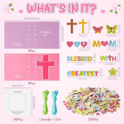 COcnny Mothers Day Crafts Kit - 16 Set Religious Mother’s Day Art Craft for Kids, DIY Diary Book Include 96pcs Pages, Make Your Own Cross Crafting for Mom Gift, Classroom Home Sunday School Activities