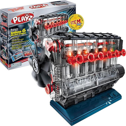 Playz Inline 6 Engine Model Kit - Build Your Own STEM Inline 6 Small Engine That Runs Kit for Adults & Kids Age 10-12+, Visible Inline 6 Mini Engine Kit That Works for Adult w/ 230 STEM Parts
