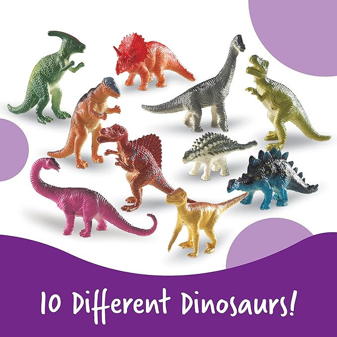 Learning Resources Dinosaur Counters, Set of 60 Colored Dinosaurs, Fine Motor Toy, Ages 3+, multi-color