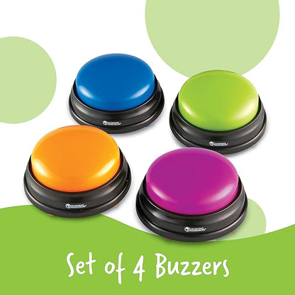 Learning Resources Answer Buzzers - Set of 4, Ages 3+, Assorted Colored Buzzers, Game Show Buzzers, Perfect for Family Game and Trivia Nights, for Kids