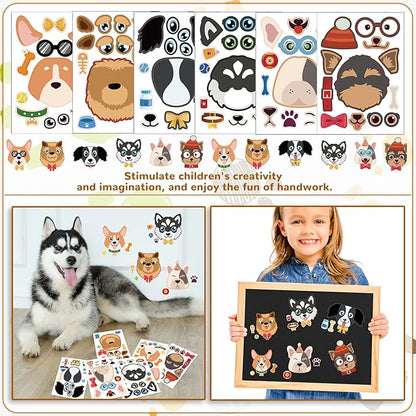 122Pcs Dog Party Favors Gift Set for Kids Dog Birthday Party Supplies Include 12 Dog DIY Face Stickers 12 Dog Bags 12 Keychains 12 Bracelets 50 Stickers for Puppy Party Favors