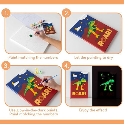 BONNYCO Paint by Numbers Kit for Kids Dinosaurs Pack 3 Canvas Paint by Number Canvas, Dinosaurs Gifts for Boys, Arts and Crafts, Kids Paint by Number Kits, Pre Drawn Canvas for Painting for Kids