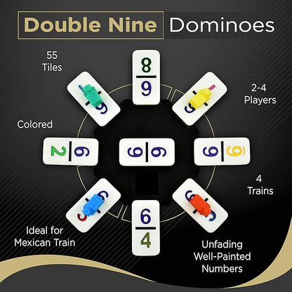 Queensell Large Double Nine Dominoes Set - Mexican Train Dominoes Set - Double 9 Dominos - Best for 2-6 Players
