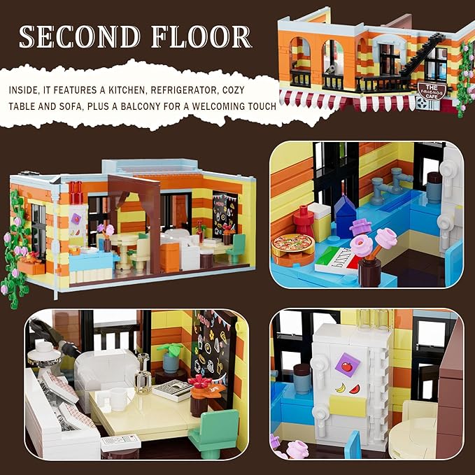 City Coffee House Mini Building Set, Three-Level Cafe Modern House Building Set- Not Compatible with Lego Houses and Buildings Sets for Adults & Ages 8+ Boys Girls (Compatible with Lego House)