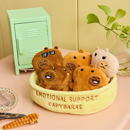 Emotional Support Capybaras by Relatable, Cuddly Stuffed Animals and Plushies Set, Small Gifts for Mom, Includes 5 Capybaras Plush Toys with Carrying Basket, for Mom