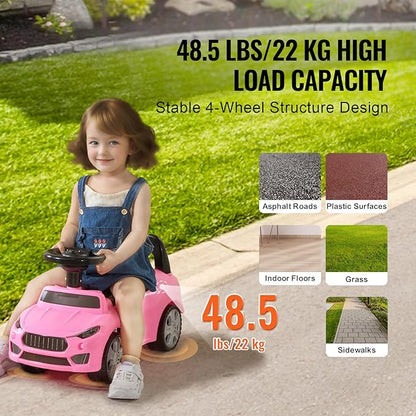 VEVOR Ride On Push Car for Toddlers, Ages 19+ Months, Ride Racer, Sit to Stand Toddler Ride On Toy, Kids Ride On Car with Music Steering, Horn & Under Seat Storage, Ride On Toy for Boys Girls, Pink