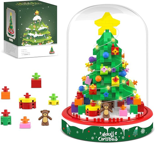 Christmas Tree Building Blocks Toy Building Sets, 542 Pcs Christmas Décor Building Kit with LED Light, Christmas Tree Toy Tabletop Christmas Ornament Xmas Gifts Stocking Stuffers for Kids Adults