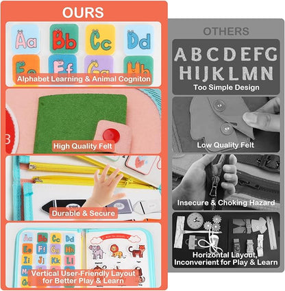 Toddler Busy Board Montessori Toys for Toddlers 1-3 Year Old Educational Activity Book Board Sensory Travel Toys Ages 2-4 Preschool Learning Fine Motor Skills Toy Quiet Book Gift for Kids
