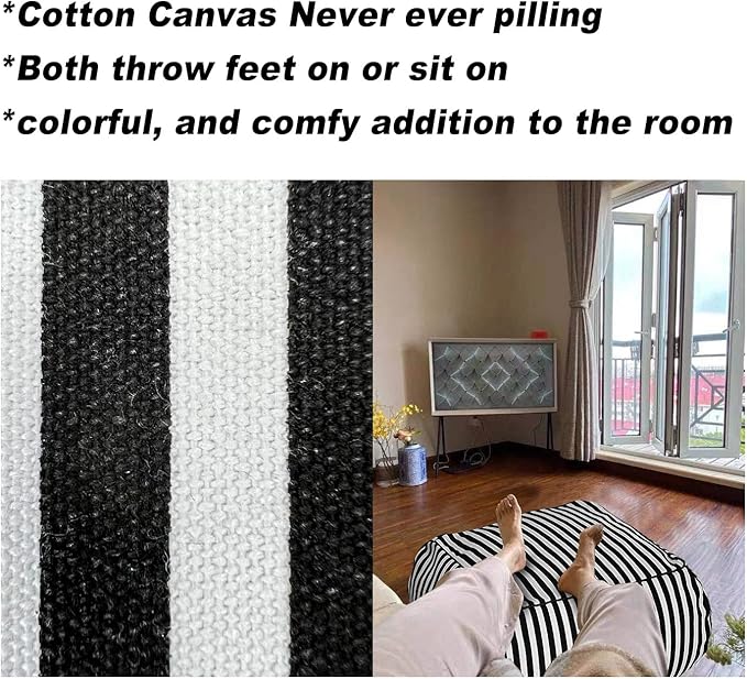 Stuffed Floor Cushion with Cotton Canvas Washable Zebra Cover and Foam Filling, Doubles as Cozy Bean Bag and Square Footstool for Relaxing in Living Room, Bedroom, or Terrace Yoga Meditation Seat.