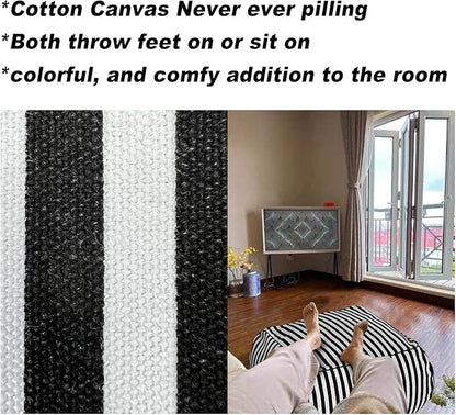 Stuffed Floor Cushion with Cotton Canvas Washable Zebra Cover and Foam Filling, Doubles as Cozy Bean Bag and Square Footstool for Relaxing in Living Room, Bedroom, or Terrace Yoga Meditation Seat.