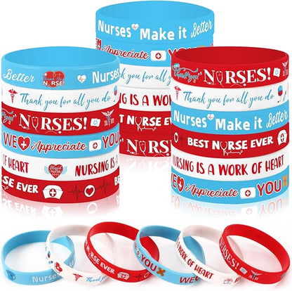 JUNEBRUSHS 42pcs Thank You Nurse Party Favors Silicone Bracelets Graduate Inspirational Rubber Wristbands Accessories for Nurse Appreciation Week Decorations Party Favors Supplies(6 Designs)