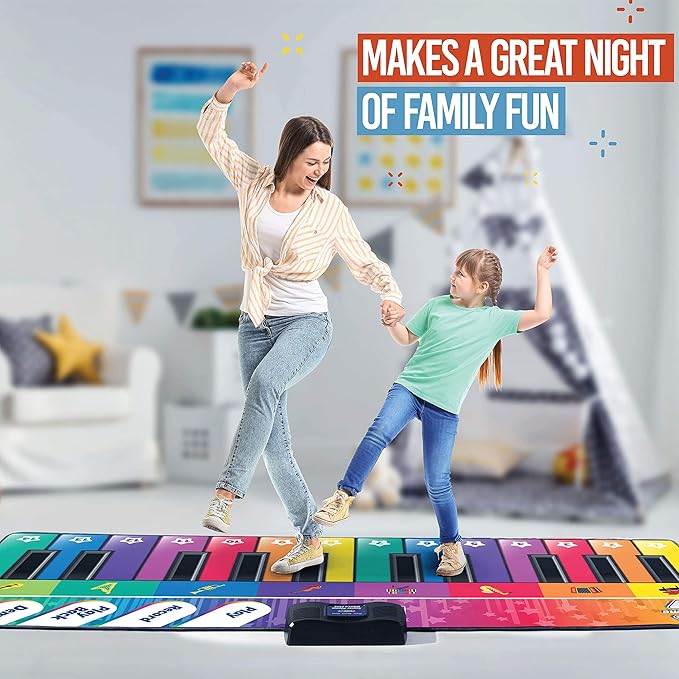 Play22 6 ft. Floor Piano Mat for Toddlers - Giant Piano Playmat, 24 Keys, 8 Musical Instruments, Adjustable Vol, Built in Songs, Record & Playback - Best Musical Toy Gift for Boys & Girls Ages 3-10