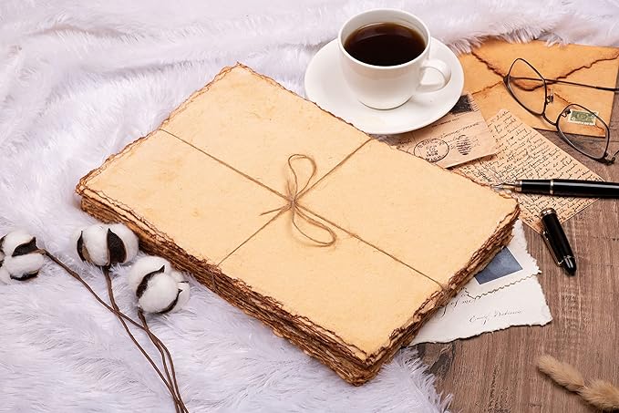 LEATHER VILLAGE Watercolor Paper - 7.5 X 11 inches, 50 Sheets - Mixed Media Watercolor Paper - 150 GSM Thick Deckle Edge Virgin Cotton Handmade Paper - Vintage Toned