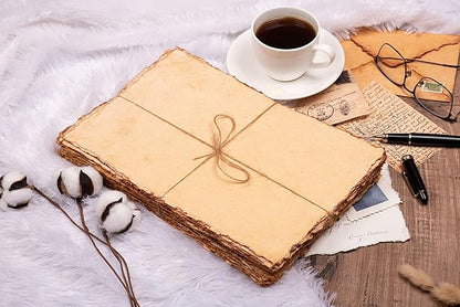 LEATHER VILLAGE Watercolor Paper - 7.5 X 11 inches, 50 Sheets - Mixed Media Watercolor Paper - 150 GSM Thick Deckle Edge Virgin Cotton Handmade Paper - Vintage Toned