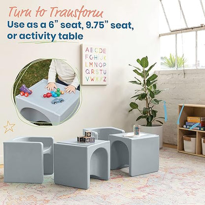 ECR4Kids Tri-Me 3-In-1 Cube Chair, Kids Furniture, Light Grey